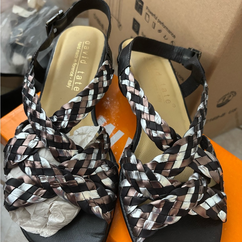 David Tate Women's Black and Silver Sandals
